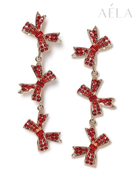 Aela Red Christmas Bow Drop Earrings (W55924) | £12.50