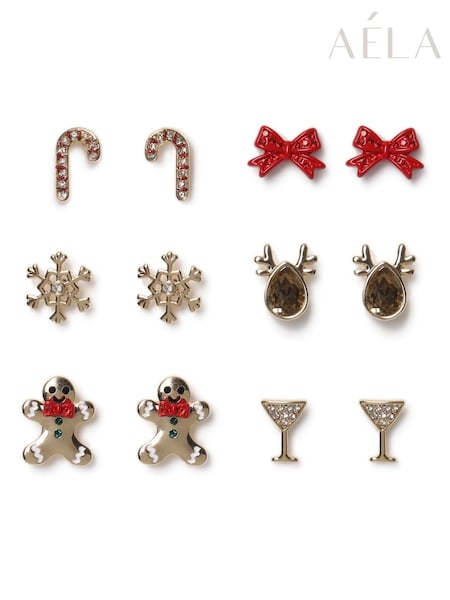 Aela Gold Tone Christmas Novelty Earrings Pack (W55936) | £12.50