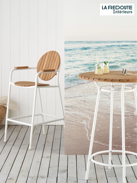 La Redoute Intérieurs White Natural Chassagne Teak & Aluminium Garden Bar Chair (W55957) | £260