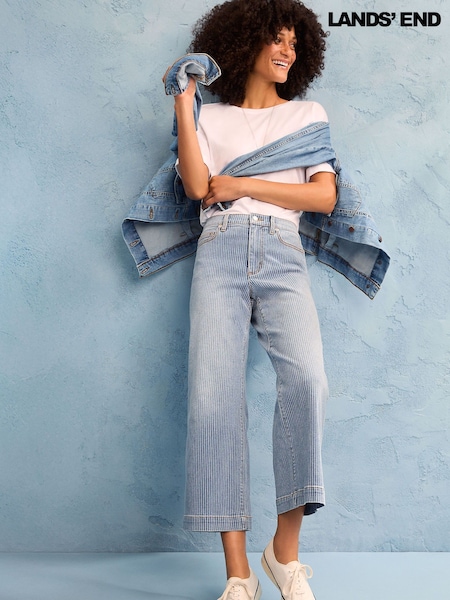 Lands' End Blue High Rise Stripe Jeans (W55982) | £65