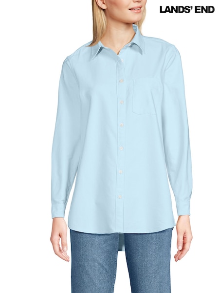 Lands' End Blue Long Sleeve 100% Cotton Tunic Shirt (W55998) | £70