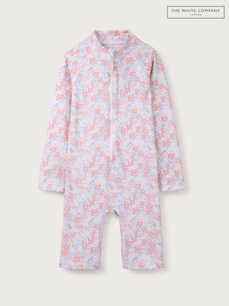 The White Company Pink Petunia Floral Print Ruffle Surfsuit (W56014) | £28 - £30