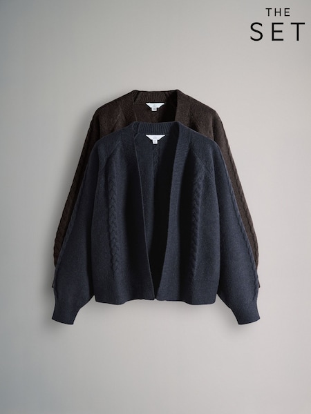 The Set Chocolate Brown/Navy Blue 2 Pack Knitted Cable Cardigans (W56025) | £36