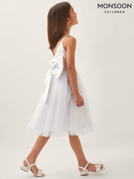 Monsoon White Pearl Embellished Bow Dress (W56048) | £56 - £66