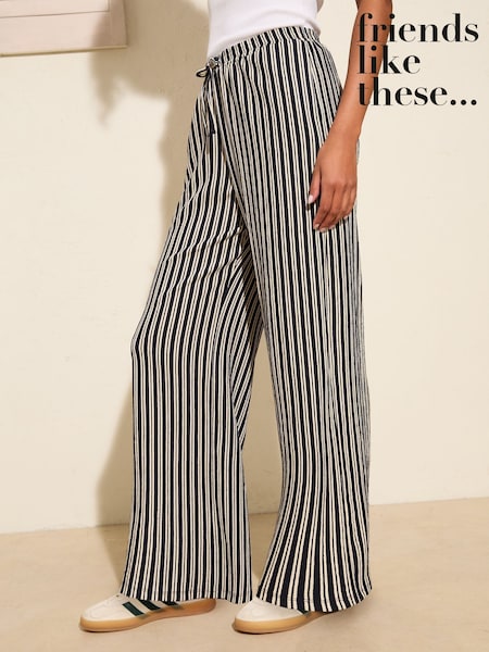 Friends Like These Navy Stripe Petite Crinkle Jersey Wide Leg Trousers (W56051) | £34