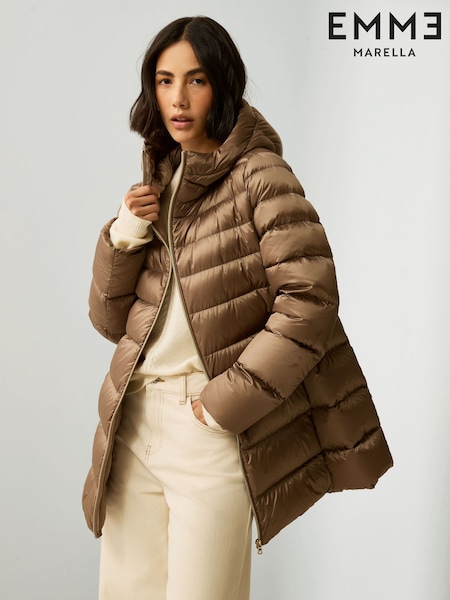 Emme Marella Ginseng Hooded Quilted Brown Jacket (W56061) | £275