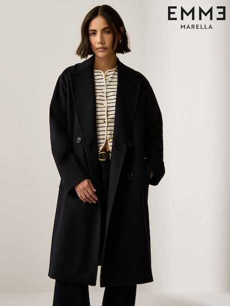Emme Marella Black Roll Double Breasted Coat (W56076) | £325