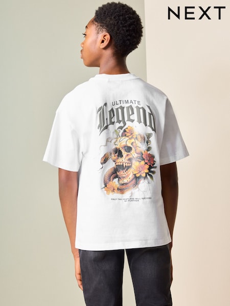 White Skull Back Print Relaxed Fit Short Sleeve Graphic T-Shirt (3-16yrs) (W56122) | £8 - £11