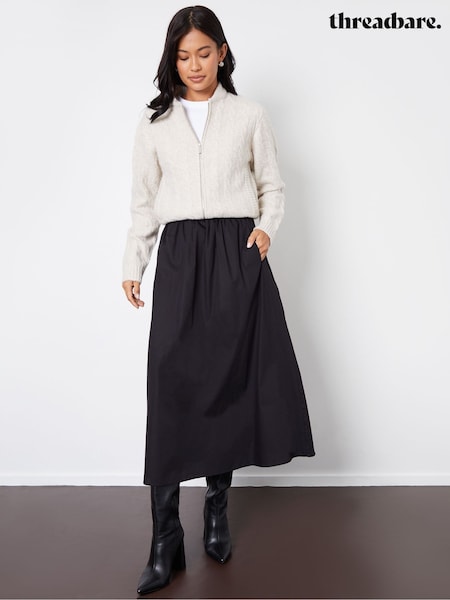 Threadbare Black Gingham Midi Skirt with Pockets (W56167) | £30