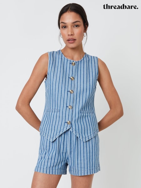Threadbare Blue Striped Crew Neck Denim Waistcoat (W56174) | £32