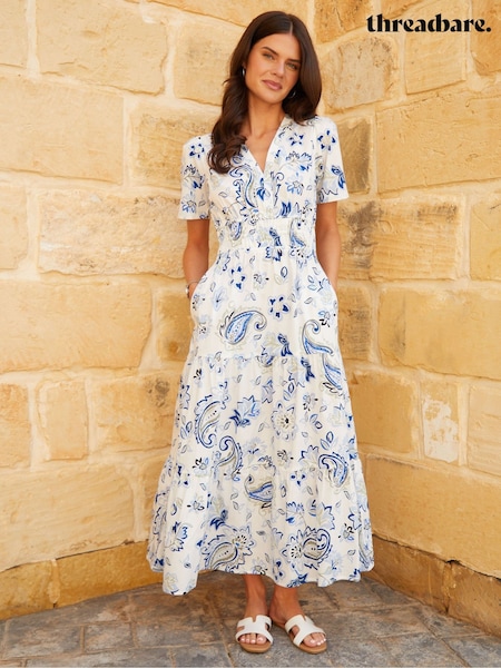 Threadbare Cream 100% Cotton Tiered Jersey Poplin Mix Maxi Dress (W56179) | £45