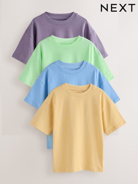 Green/Blue/Yellow/Purple Relaxed Fit Short Sleeves T-Shirts 4 Pack (3-16yrs) (W56188) | £16 - £22