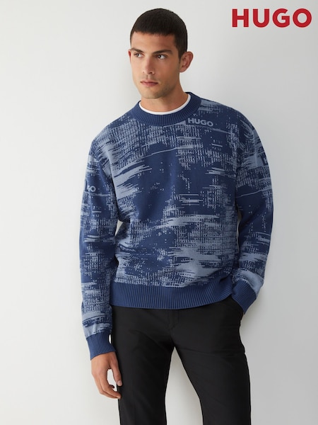 HUGO Blue Logo Space Dye Knitted Jumper (W56205) | £129