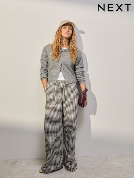 Black/White Textured Gingham Wide Leg Trousers (W56280) | £26