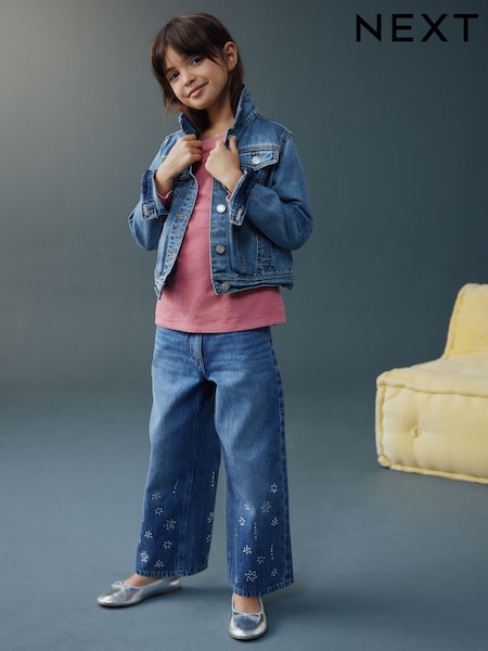 Dark Blue Wide Heatseal Embellished Jeans (3-16yrs) (W56302) | £22 - £27