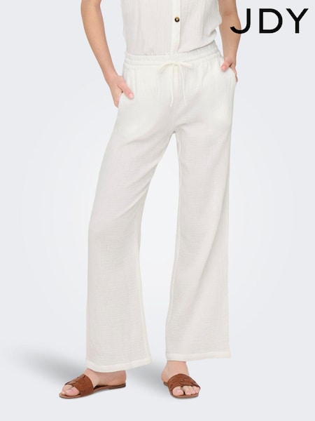JDY White Cheesecloth Wide Leg 100% Cotton Trousers With Pockets (W56317) | £32