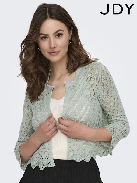 JDY Green 3/4 Sleeve Crochet Cardigan (W56319) | £25