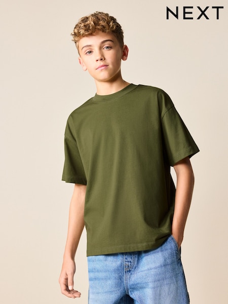 Dark Khaki Green Oversized Fit Short Sleeve T-Shirt (3-16yrs) (W56374) | £3.50 - £6.50