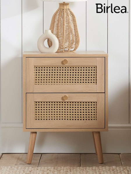 Birlea Oak Croxley Rattan 2 Drawer Bedside Table (W56411) | £103
