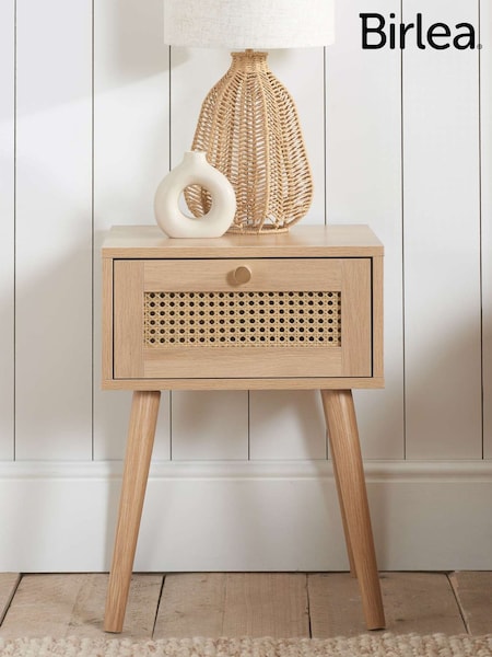 Birlea Oak Croxley Rattan 1 Drawer Bedside Table (W56413) | £86