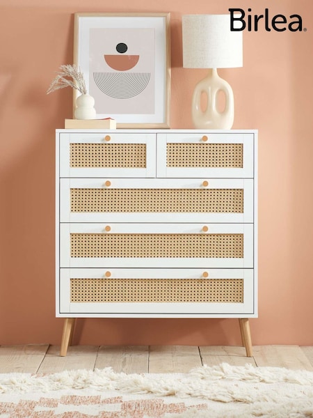Birlea White Croxley 5 Drawer Rattan 5 Drawer Chest (W56420) | £240