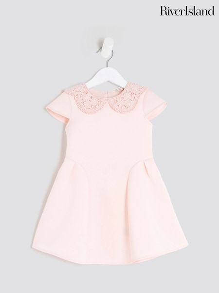 River Island Pink Girls Collar Bow Back Dress (W56454) | £26