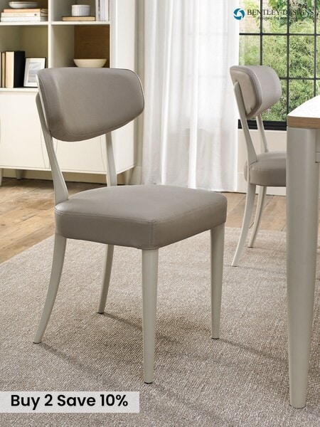 Bentley Designs Set of 2 Soft Grey Larsen Upholstered Bonded Leather Back Dining Chairs (W56485) | £400