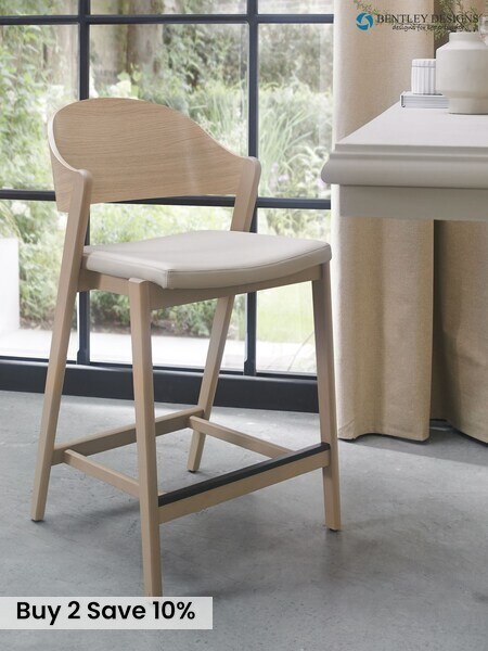 Bentley Designs Scandi Oak Vega Bonded Leather Ply Back Barstool Single (W56511) | £250
