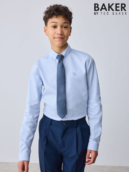 Baker by Ted Baker Blue Long Sleeve Shirt with Tie (W56553) | £26 - £30
