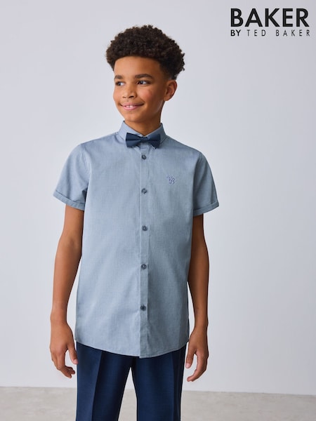 Baker by Ted Baker Blue Short Sleeve Shirt with Bow Tie (W56554) | £24 - £28