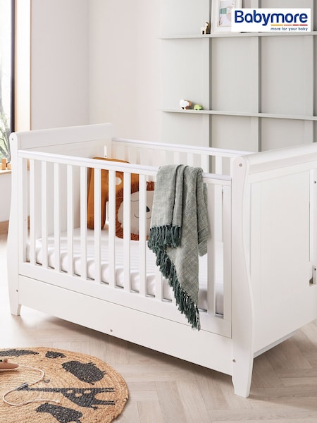 Babymore White Stella Sleigh Cot Bed (W56613) | £330