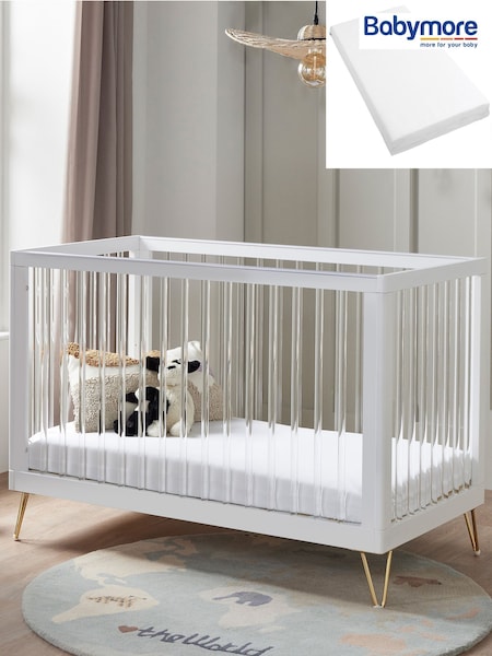 Babymore Acrylic Kimi Cot Bed with Fibre Mattress (W56616) | £350