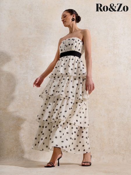 Ro&Zo Black Claudia And Spot Print Tiered Dress (W56654) | £229