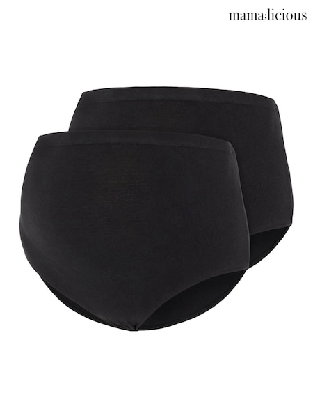 Mamalicious Black Maternity High Waist Control Briefs 2 Pack Knickers (W56720) | £24