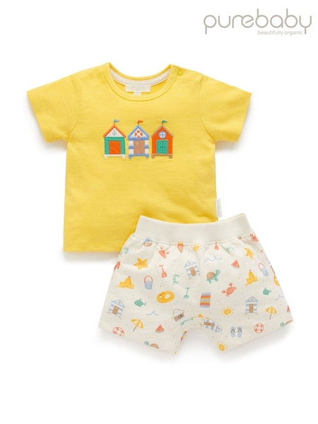 Purebaby Yellow 100% Cotton Resort T-Shirt And Shorts Set (W56908) | £30