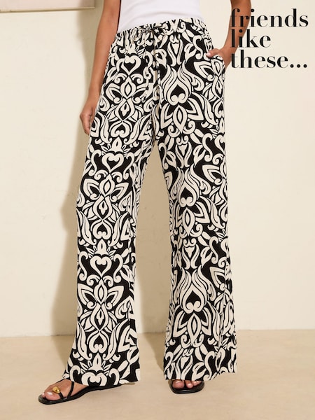 Friends Like These Black Floral Crinkle Jersey Wide Leg Trousers (W57033) | £34