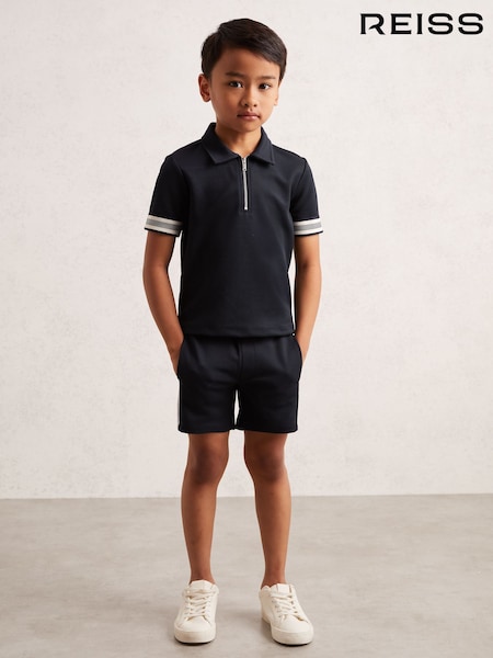 Reiss Navy Blue Wills 3-9 yrs Textured Half Zip Polo Shirt (W57163) | £28
