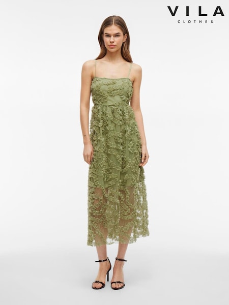 VILA Green Embroidered Cami Midi Dress (W57204) | £68
