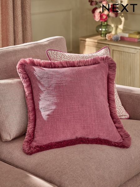 Pink 50 x 50cm Chunky Fringe Velvet Chenille Cushion (W57223) | £20