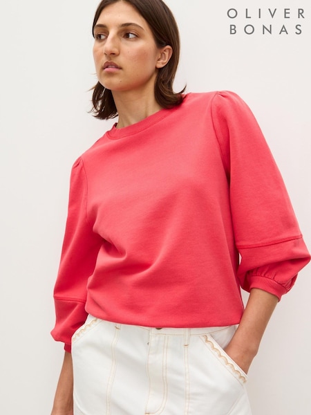 Oliver Bonas Red Lantern Sleeve 100% Cotton Sweatshirt (W57266) | £50