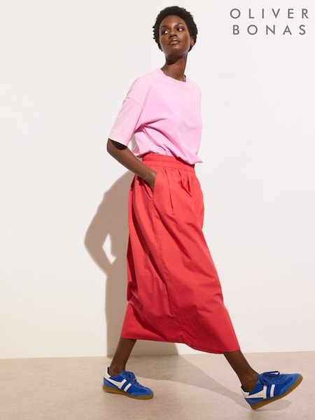 Oliver Bonas Red Elasticated Pleated Midi Skirt (W57268) | £65
