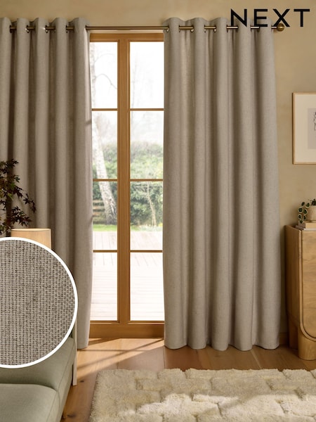 Natural Soft Weave Linen Blend Super Thermal Eyelet Curtains (W57274) | £70 - £185
