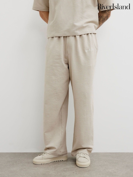 River Island Grey Stone Seersuckeer Wide Leg Joggers (W57275) | £30