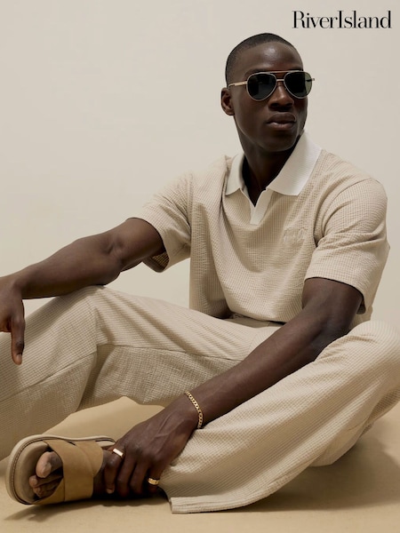 River Island Grey Seersucker Open Neck T-Shirt (W57288) | £32