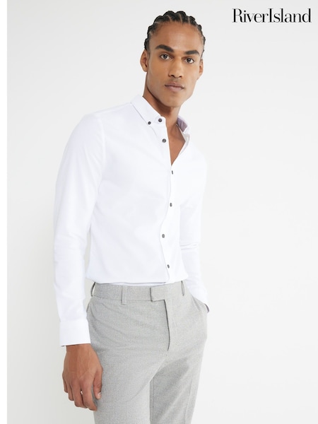 River Island White Muscle Fit Textured Shirt (W57297) | £32