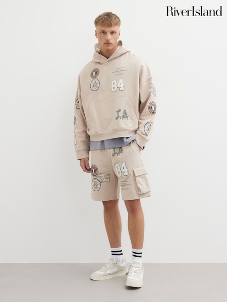 River Island Cream Americana Badge 100% Cotton Hoodie (W57300) | £54