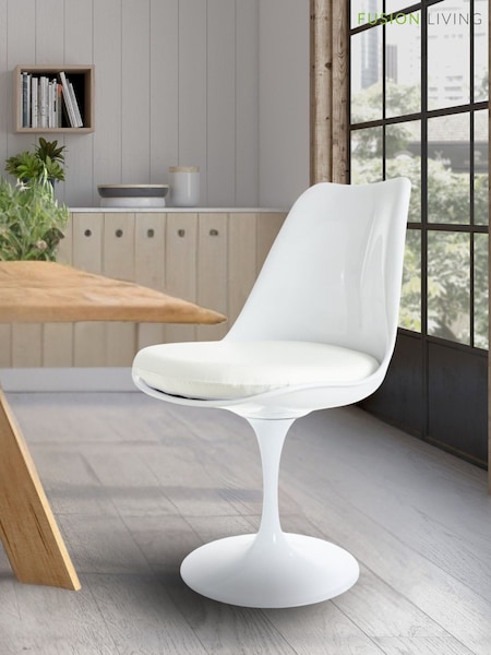 Fusion Living White Faux Tulip Single Dining Chair with PU Cushion (W57465) | £125