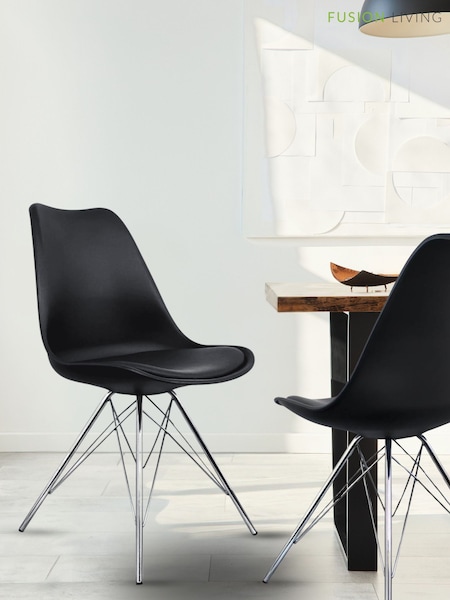 Fusion Living Black Soho Plastic Dining Chair with Squared Light Wood Chrome Leg Legs (W57468) | £138