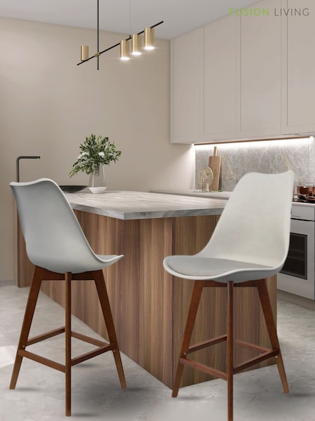 Fusion Living Light Grey Soho Plastic Bar Stool with Dark Wood Legs (W57474) | £194