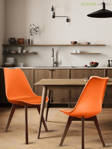 Fusion Living Orange Soho Plastic Dining Chair with Squared Light Wood Dark Wood Leg Legs (W57483) | £138